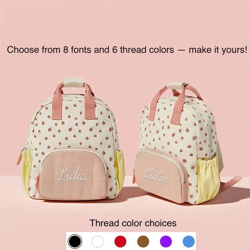 

Custom Embroidery Name Strawberry Girls School Backpack Kindergarten Schoolbag Purse Teens Girls Boys Kids Travel Daily Bags