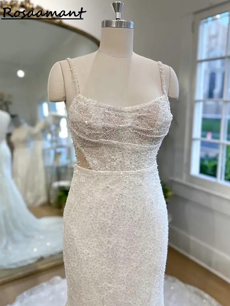 Блестящие блестки на тонких бретельках Свадебные платья трапециевидной формы Иллюзия без рукавов с открытой спиной Свадебные платья в стиле кантри