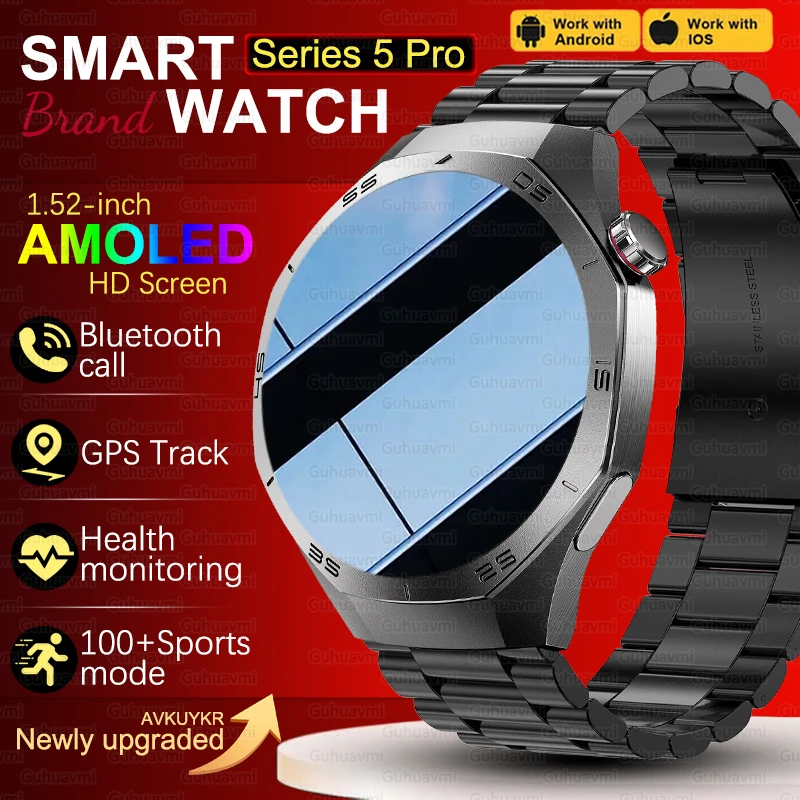 2025 New Watch 5 Pro Fashion Sports Smart Watch Men 1.52'' Full Touch Screen Heart Rate GPS Track Sport Fitness Call SmartWatch