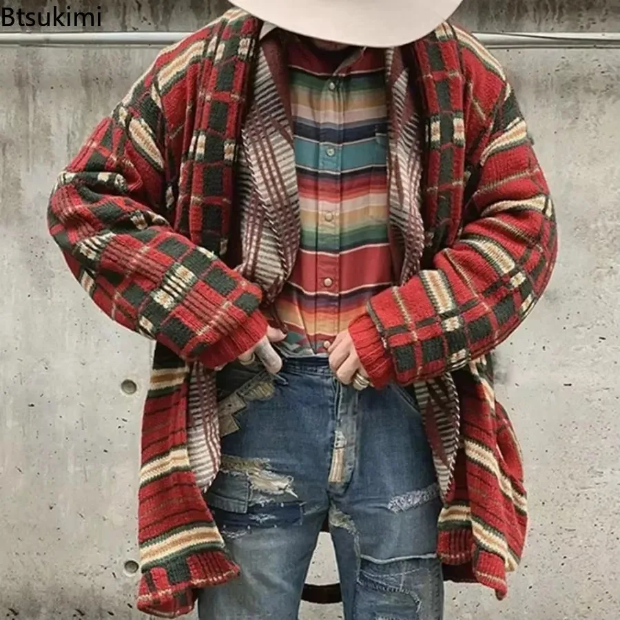 

New 2025 Men's Thick Warm Sweater Cardigan Jacket Autumn Winter New Plaid Design Casual Large Size V-Neck Cardigan Sweater Male