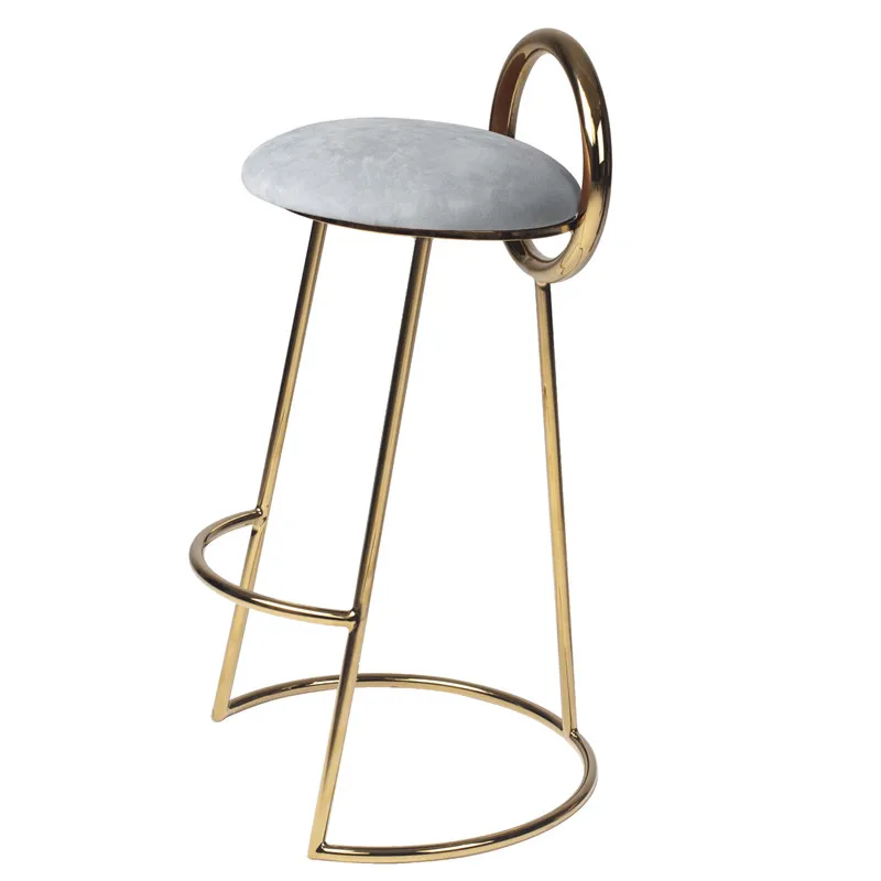 

Customized modern simple high bar chair backrest stool chair luxury home coffee shop stainless steel metal gold bar chair