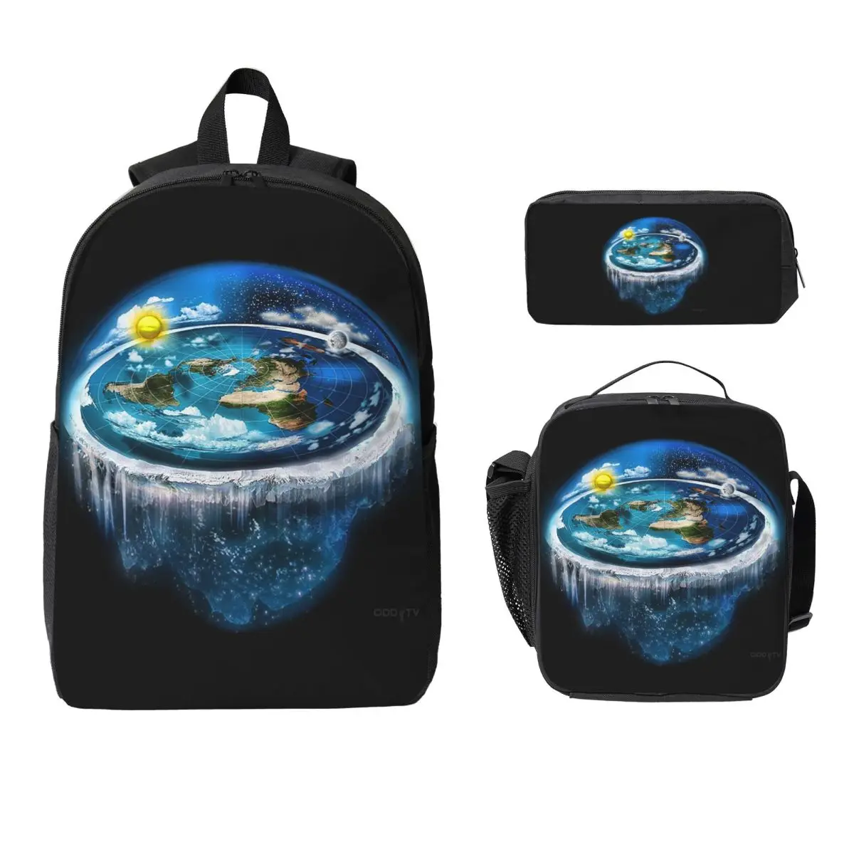 

Flat Earth With Dome Art Backpack Student Boy Girl BookBag School Bag Computer Shoulder Bags 3ps Insulated Lunch Bag Pencil Case