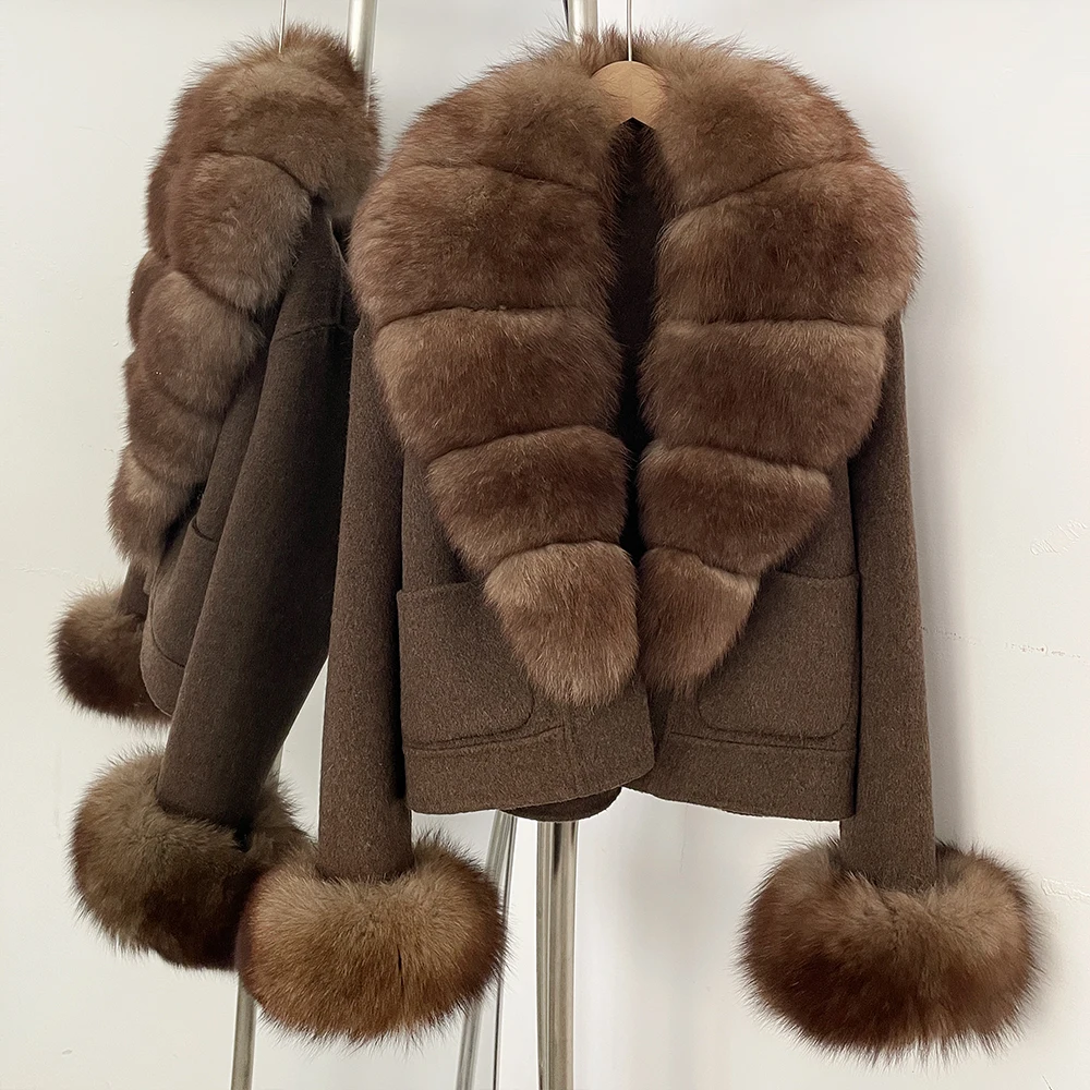 Women's Jacket with Natural Fur Wool Coat Women's Woolen Coat Woman Luxury High Quality Real Fur Outer New Products Outerwear
