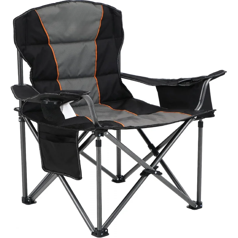 

Oversized Camping Folding Chair 450 - LBS Heavy - Duty Steel Frame, Padded Armchair with Cup Holder & Quad Lumbar Back