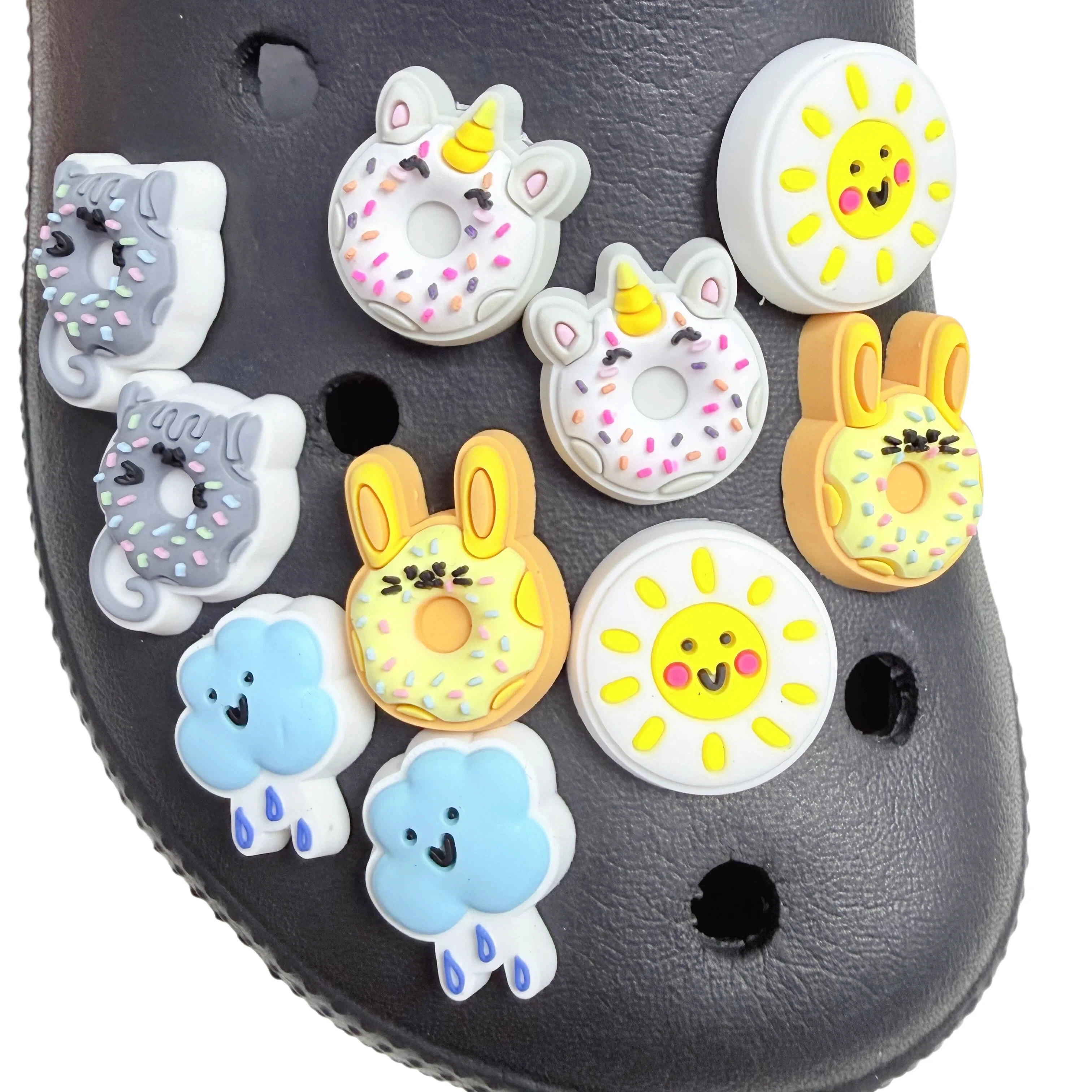 5-50Pcs Sun Cloud PVC Slippers Buckle Decorations Animal Rabbit Donuts Lovely Shoe Charms Fit Adult Birthday Gifts