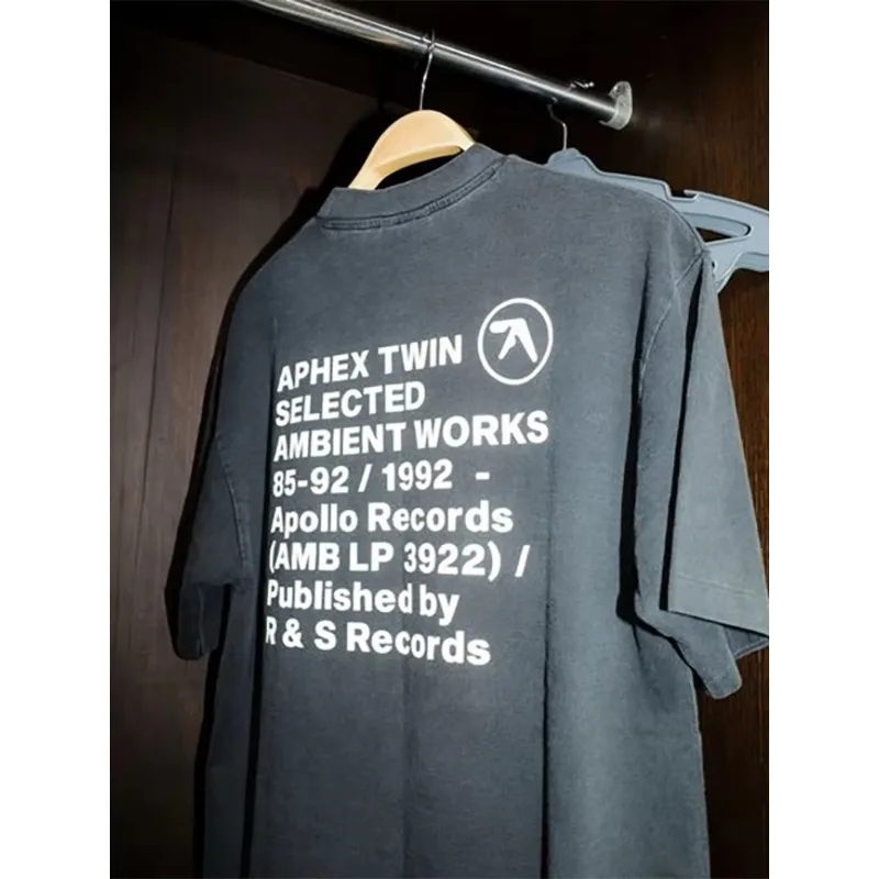 Top T-shirt Y2k Streetwear Men's T-shirt Aphex Double Wash Black Printed Cotton Pattern Korean Fashion Short Sleeve