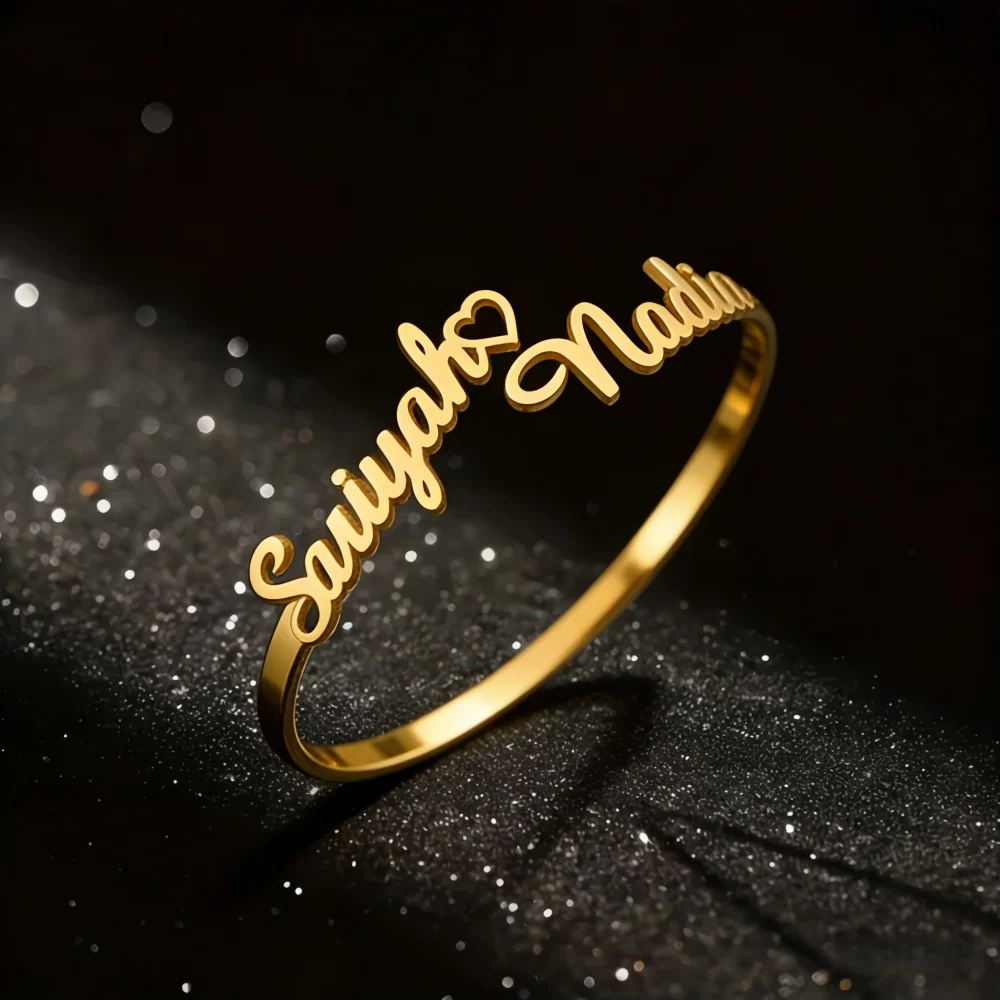 

Персонализированный браслет-сердце с двумя именами из нержавеющей стали, на заказ, для пары, модный ювелирный подарок