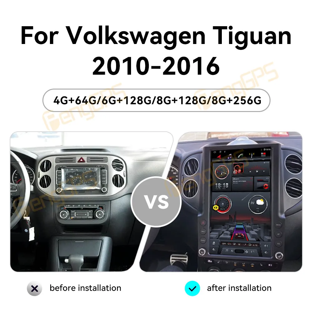 13.6 Inch Car Radio For Volkswagen Tiguan 2010-2016 Touch Screen Android 13 CarPlay Multimedia Player GPS Navigation DSP BT 4G