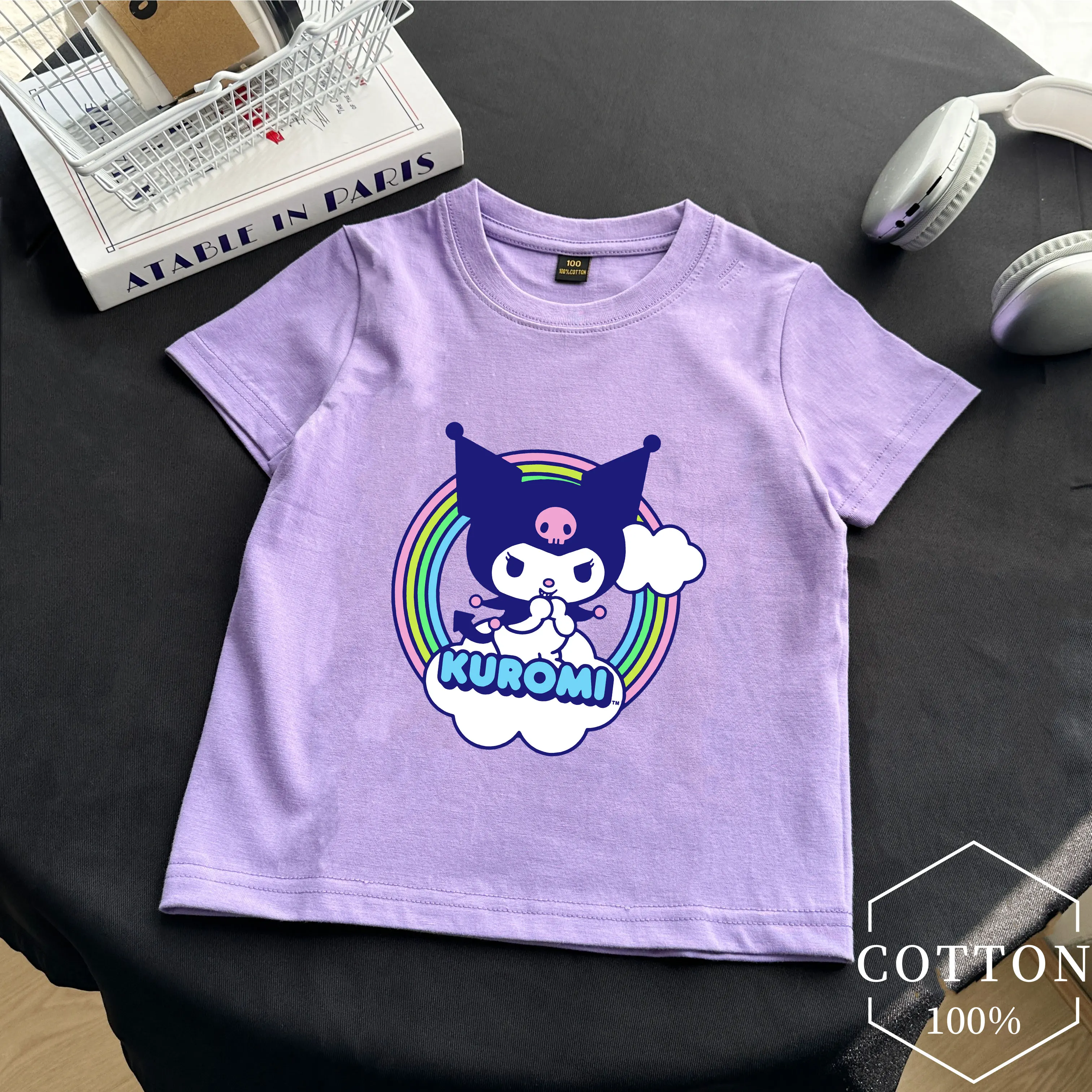 

Sanrio Kuromi Hello Kitty Children's T-shirt Y2k Cotton Melody Anime Tee Shirts Cartoons Kid Girl Boy Streetwear Casual Clothes