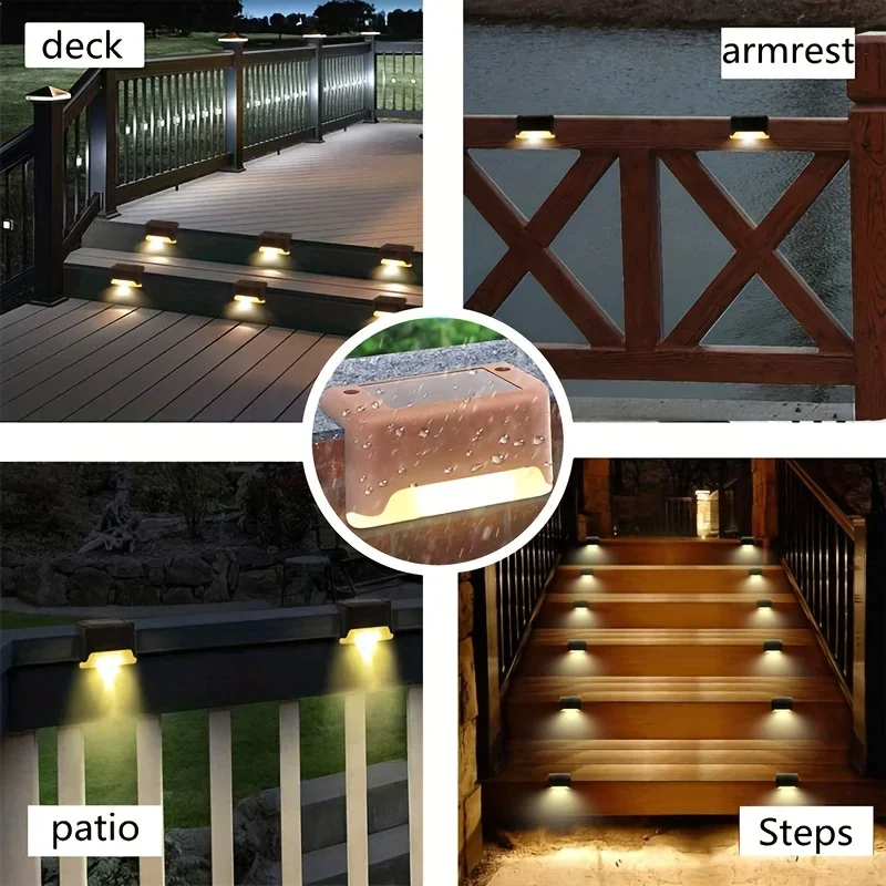 Impermeável LED Solar Stair Light, Passagem Pátio Guardrail Passo Night Lamp, Outdoor Jardim Fronteiras e Terraço, 4 pcs