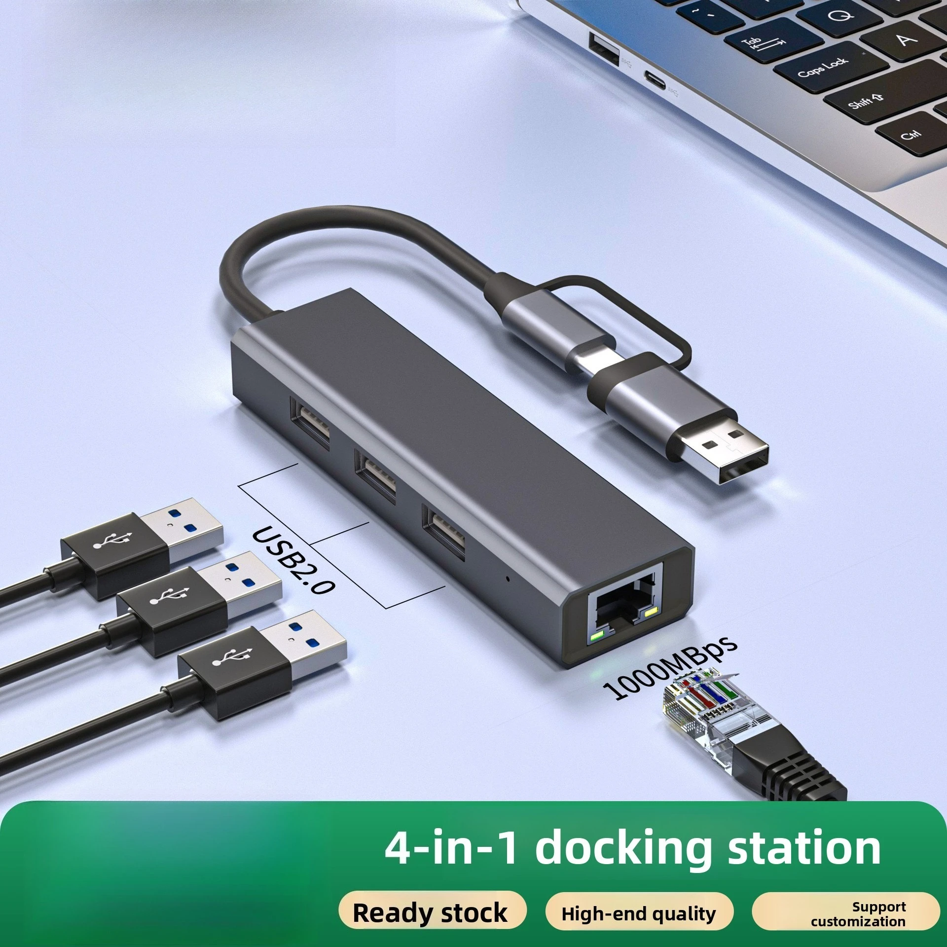 

Алюминиевый сплав, интерфейс USB/Type-C 3.0 без подключения, проводной адаптер расширения Gigabit Ethernet, совместимый с различными ноутбуками