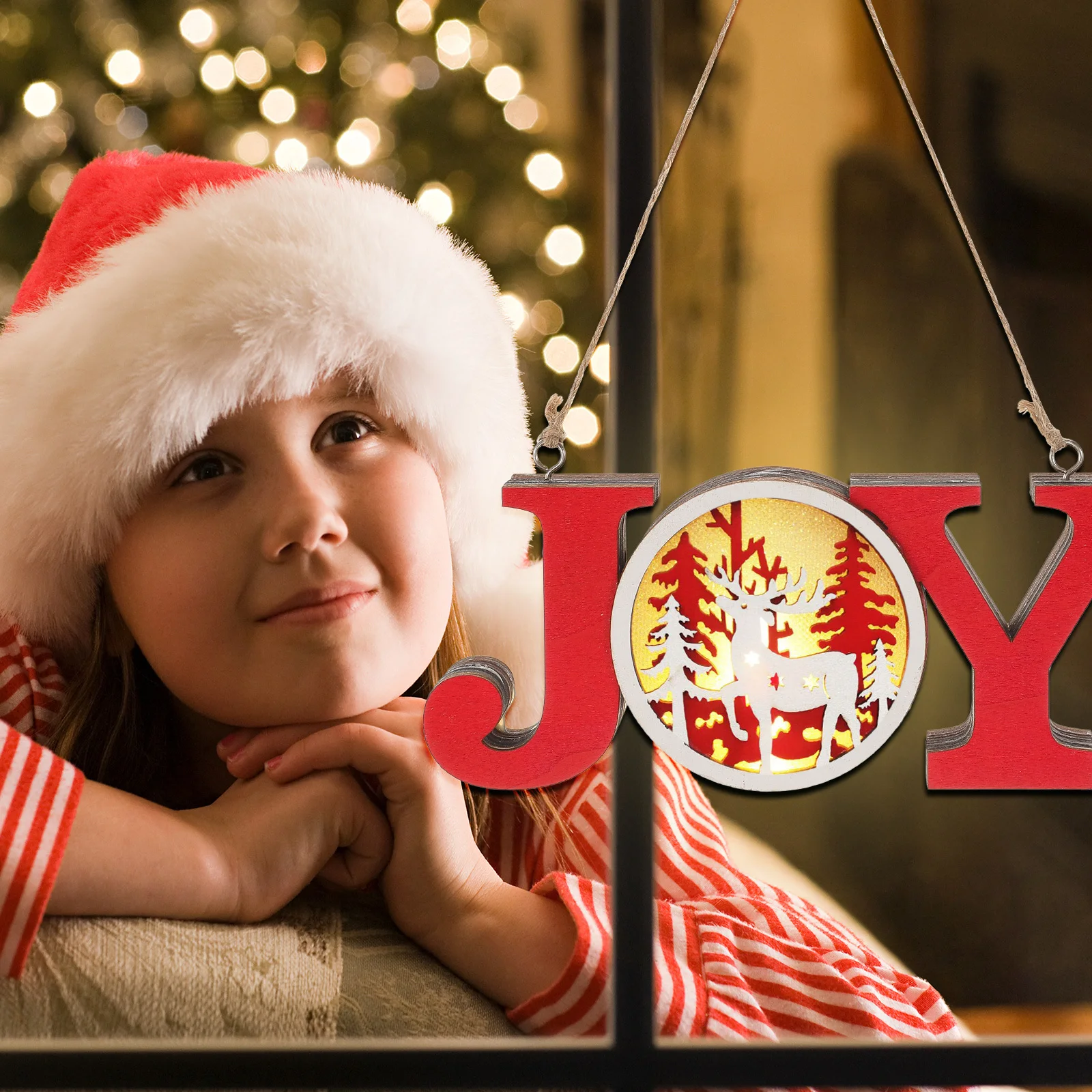 

Christmas Hanging Glowing Wood Ornament Xmas Pendant Creative Decor for Home Office Living Room Holiday Decoration