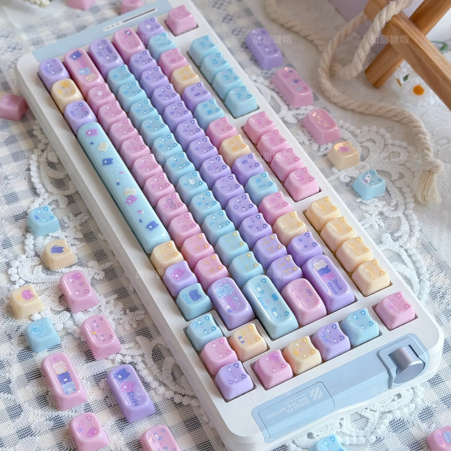 MAIMOOO Keycap Glazed Meow Pudding Cute Cat Head PC Material MAO High Keyboard Keycap Semi Transparent
