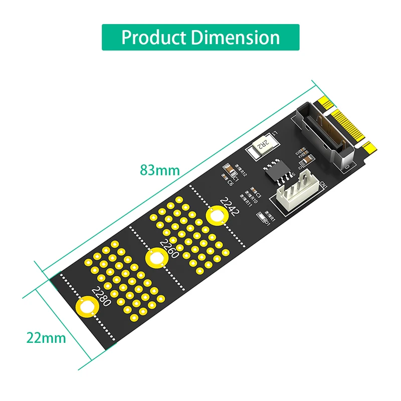 M.2 Key B+M/B 2242 2260 2280 Size to 7Pin SATA Port Converter Adapter 4Pin Power Supply with 7Pin to SATA Cable for 2.5" HDD SSD