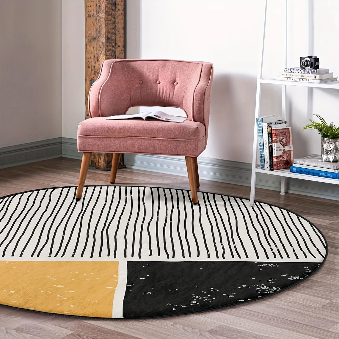 Irregular Divided Block Print for Guest Nook Rug Disjointed Linear Drawing Carpet Chic Home Ground Decorative Piece Non Slip