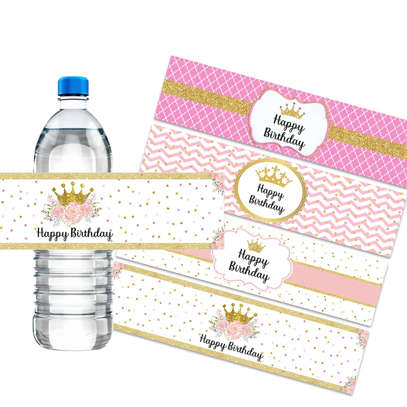 30PCS Welcome Little Princess Custom Bottle Labels Girls Birthday Baby Shower Christening Baptism Bar Mitzvah Stickers Any Text