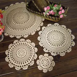 Crochet Lace Table Mat Handmade Vintage Hand Placemat Round Cotton Placemat Cup Coaster Dining Table Place Mat Home Decorations