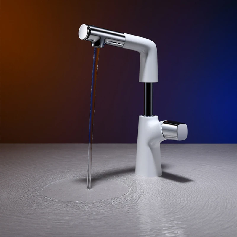 Rotatable & Elevated Bathroom Basin Faucet Hot And Cold Water Tap Wwith Pull-Out