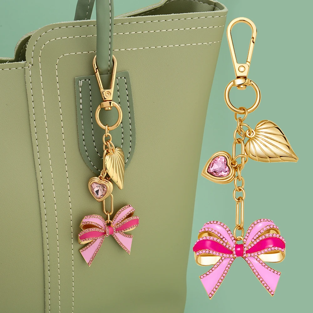 

Cute Heart Bow Bag Charm Metal Keychain for Women Girls Purse Handbag Pendant Keyring Car Valentine's Day Gift Accessories