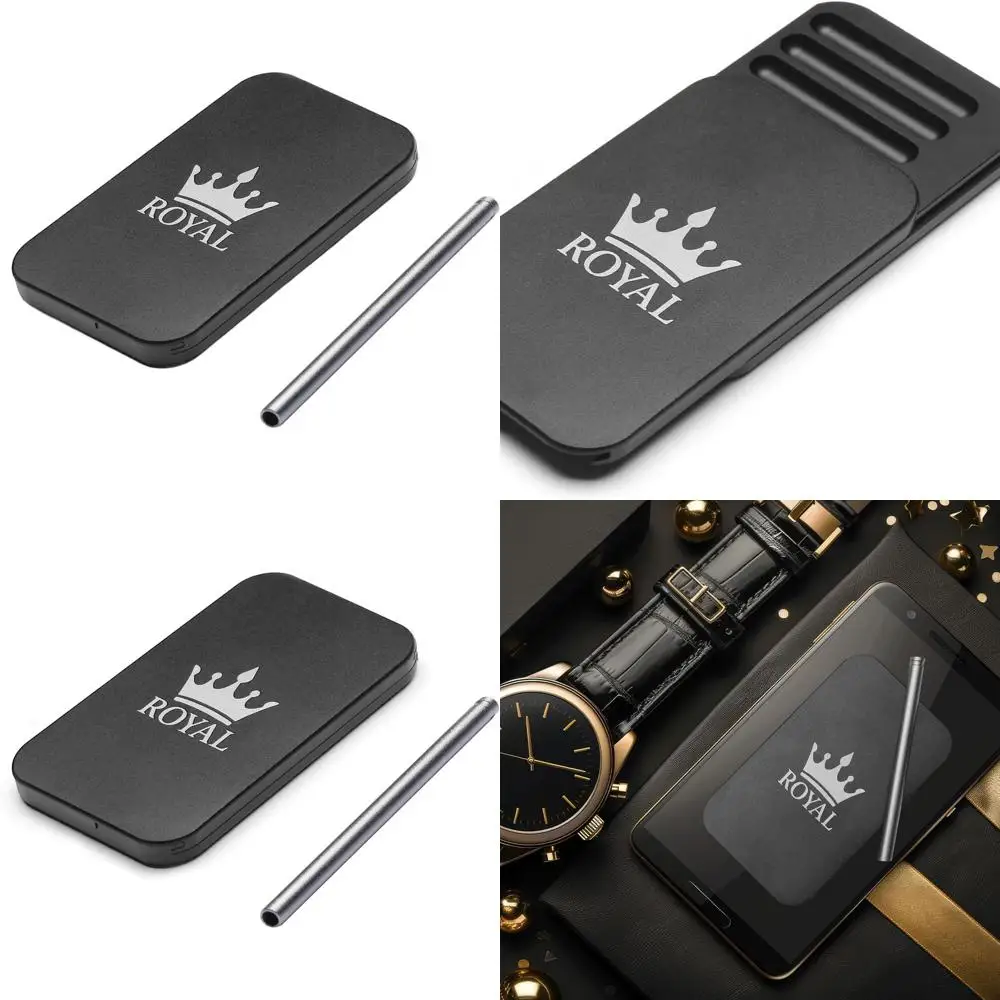 

8-Section Premium Metal Travel Storage Box with Dual Straws, Anti-Slip Lock, Crown Logo, Sleek Black Finish