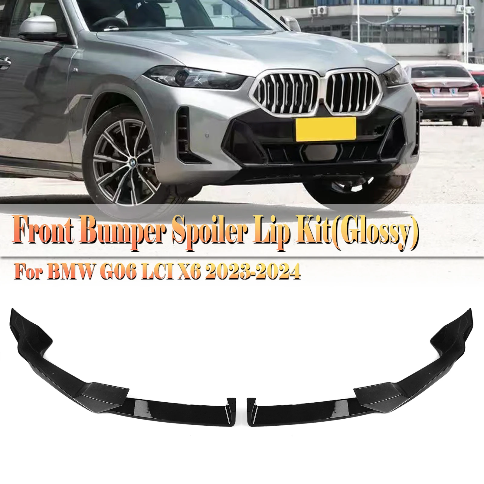 For BMW G06 LCI X6 06,2023-2024 Front Bumper Spoiler Lip Glossy Black/Carbon Fiber Look Lower Splitter Protector Blade Body Kit