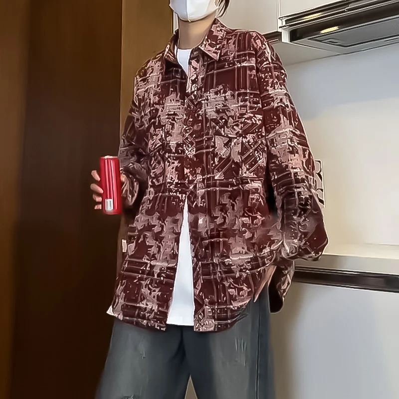 

Red Plaid Long Sve Men's irt Autumn Outerwear High Street American Design Sle Couple's Sun Protection irt