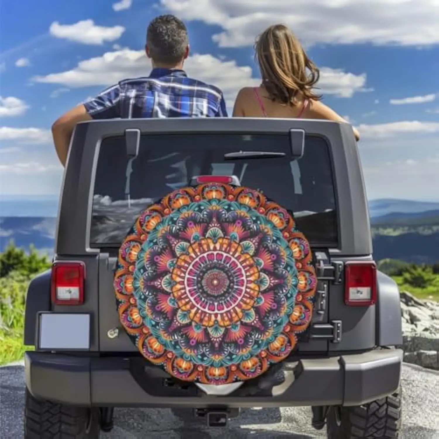 Mandala Spare Tire Cover Polyester Waterproof Universal Fit for RV Trailer Camper Truck SUV 16 Inch Wheel Protector