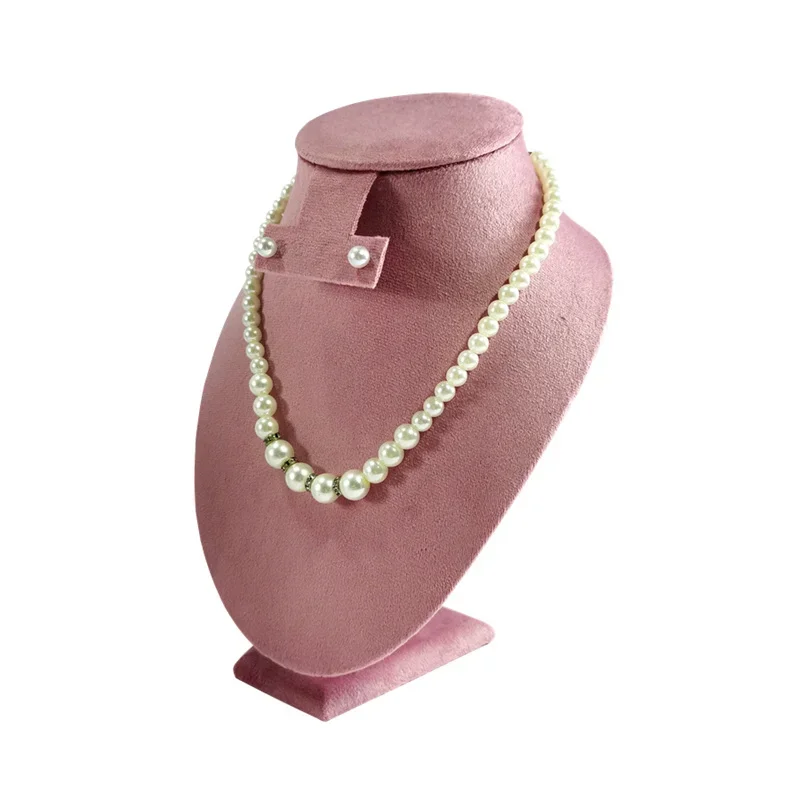 Pink Velvet Necklace Jewelry Portrait Neck Display Stand Fashion Pearl Necklaces Show Holder Jewellery Store Counter Organizer
