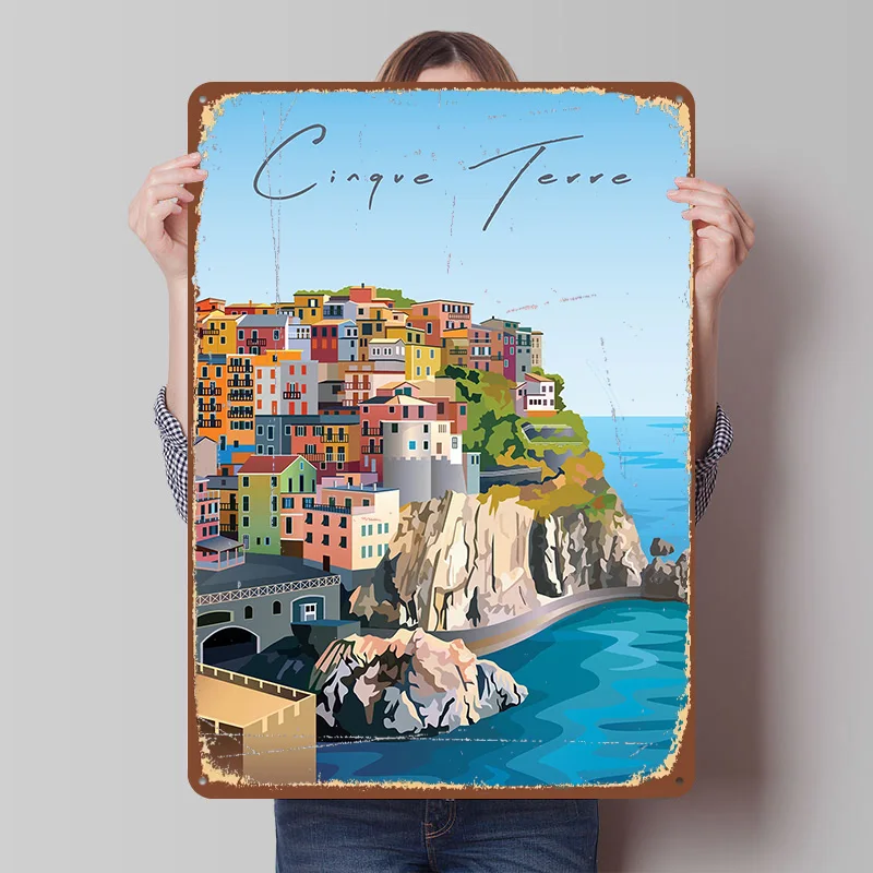 Cinque Terre Italy Travel Metal Poster Custom Wall Art Retro Vintage Tinplate Signs for Man Cave Living Room Decoration Decor