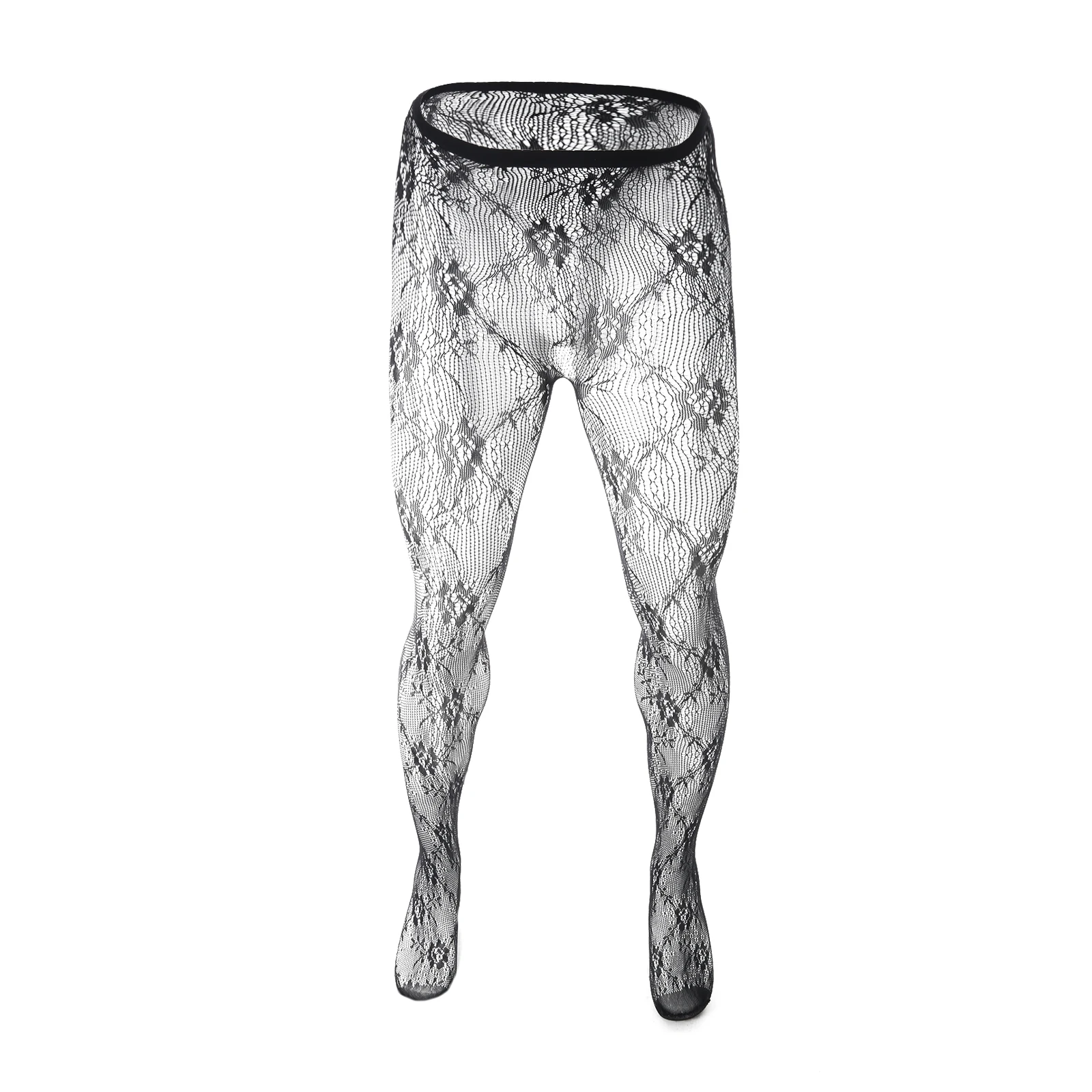 

Men Lace Stockings Stretch Thigh Pantyhose Black Mesh Fishnet Sexy Transparent Night Wear See-Through Erotic Leggins