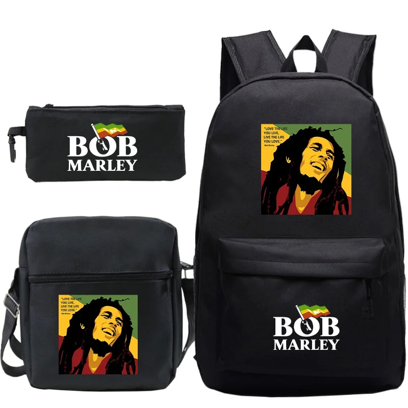 Bob Marleys Backpack Shoulder Bag Pencil Case 3pcs Set Men Teen Fashion Outdoor Backpack Messenger Bag Students School Supplies