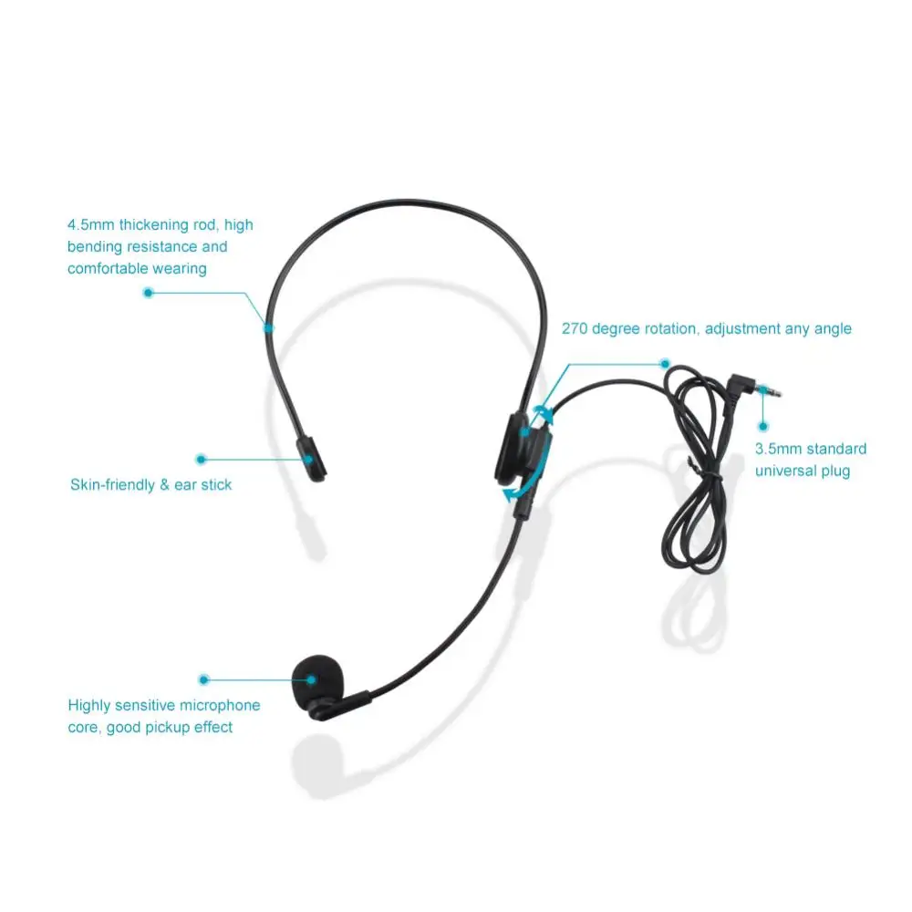 Micrófono portátil Flexible para enseñanza de voz, auriculares con cable de 3,5mm, amplificador de megáfono, Radio