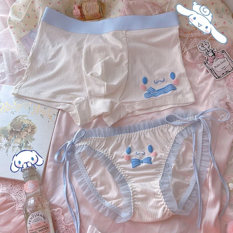 2PCS Sanrio Cinnamoroll Kuromi Mymelody Cartoon Couple Underwear Cute Anime Female Panties Sexy Men\'s Boxers Briefs Boyfriend