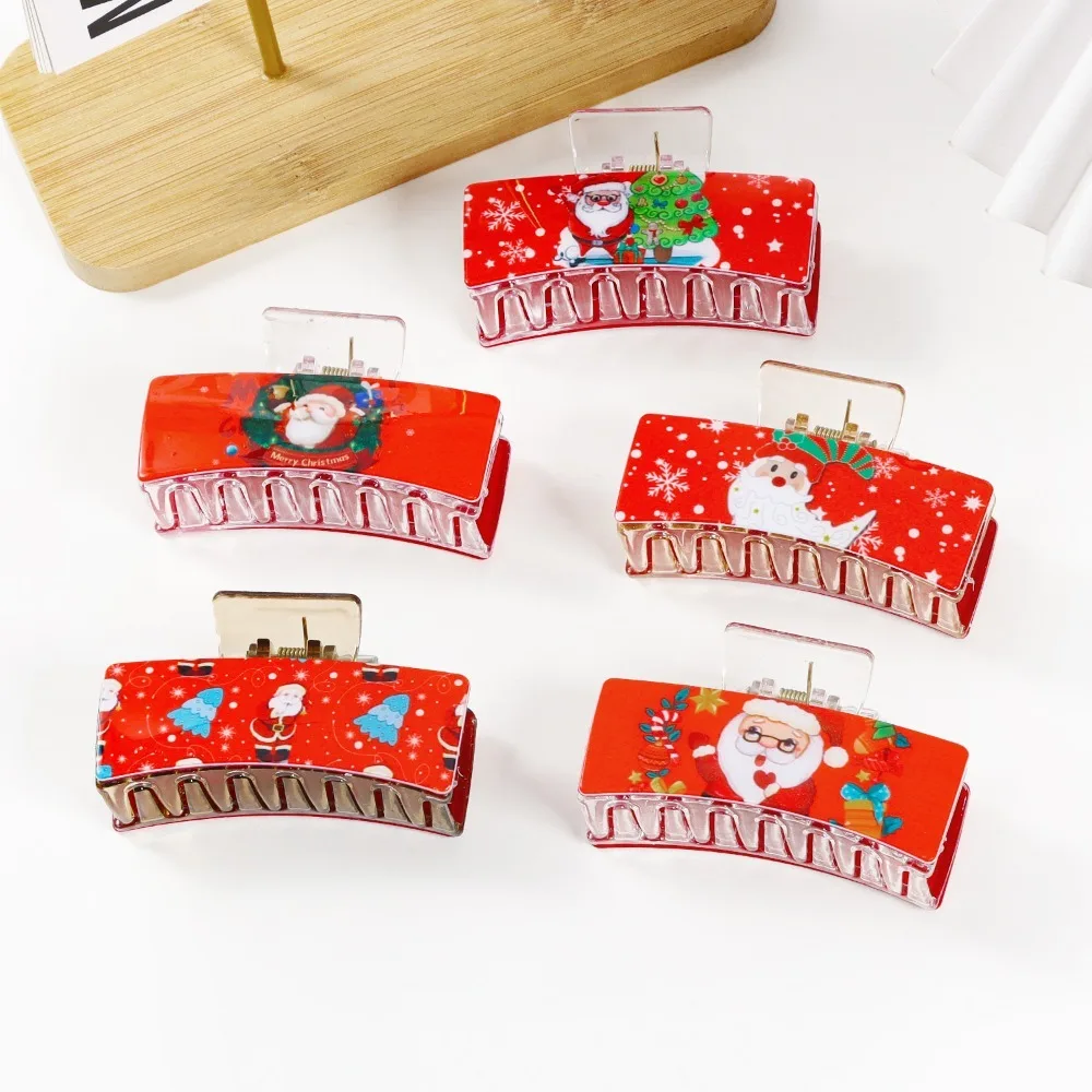 

1pc Festive Christmas Hair Claw Clips Santa Claus Snowflake Prints Acrylic Perfect Hair Accessories Xmas Parties Holiday Styling