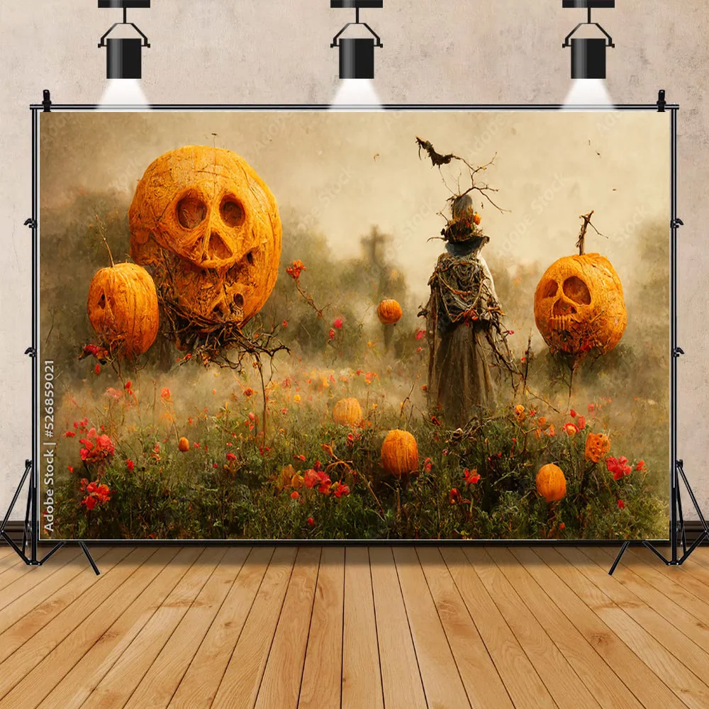 Nitree Halloween Background Autumn Pumpkin Farm Haystack Fallen Leaves Baby Photography Studio Prop Background NG-06