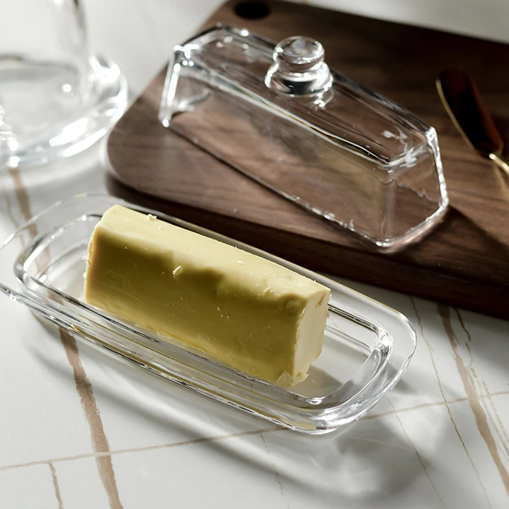 PZHI-Glass Butter Dish With Lid Cream Cheese Dish Clear Butter Dish Butter Butter Tray Keeper Stands For East Coast Butter