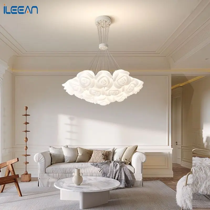 Rose pendant light luxury romantic cream style living room light creative art designer bedroom light