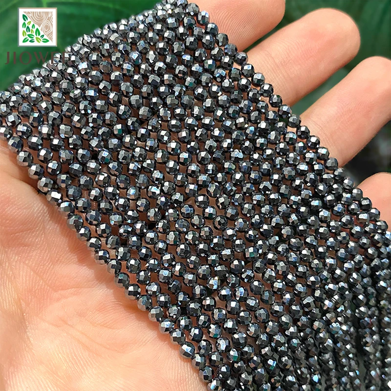 Natural Shiny Faceted Terahertz Stone Round Loose Beads 2mm/3mm DIY Bracelet Necklace 15'' Strand Handmade for Jewelry Making