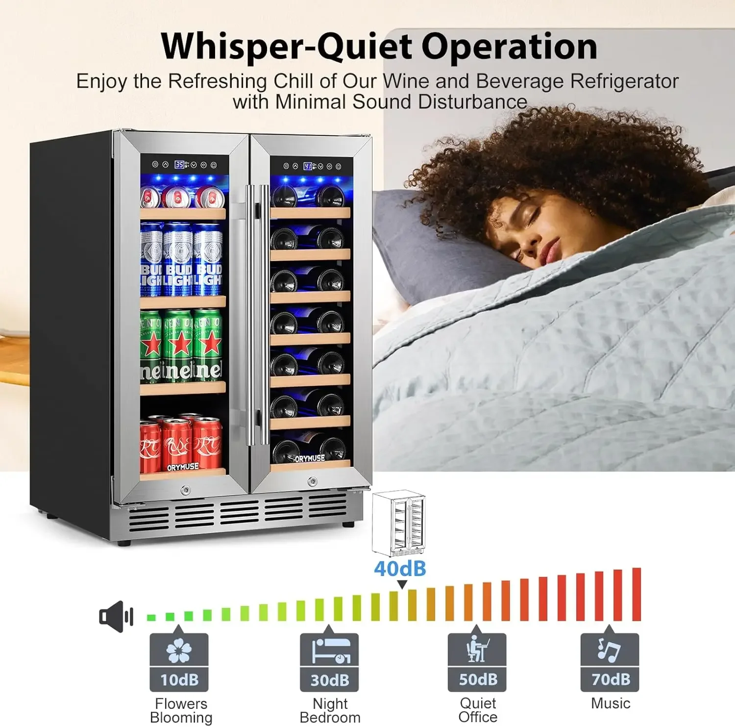 Refrigerator 24'' - Dual Zone Beverage Fridge with Upgraded Cooling, Built-in or Freestanding, 20 Bottles & 88 C