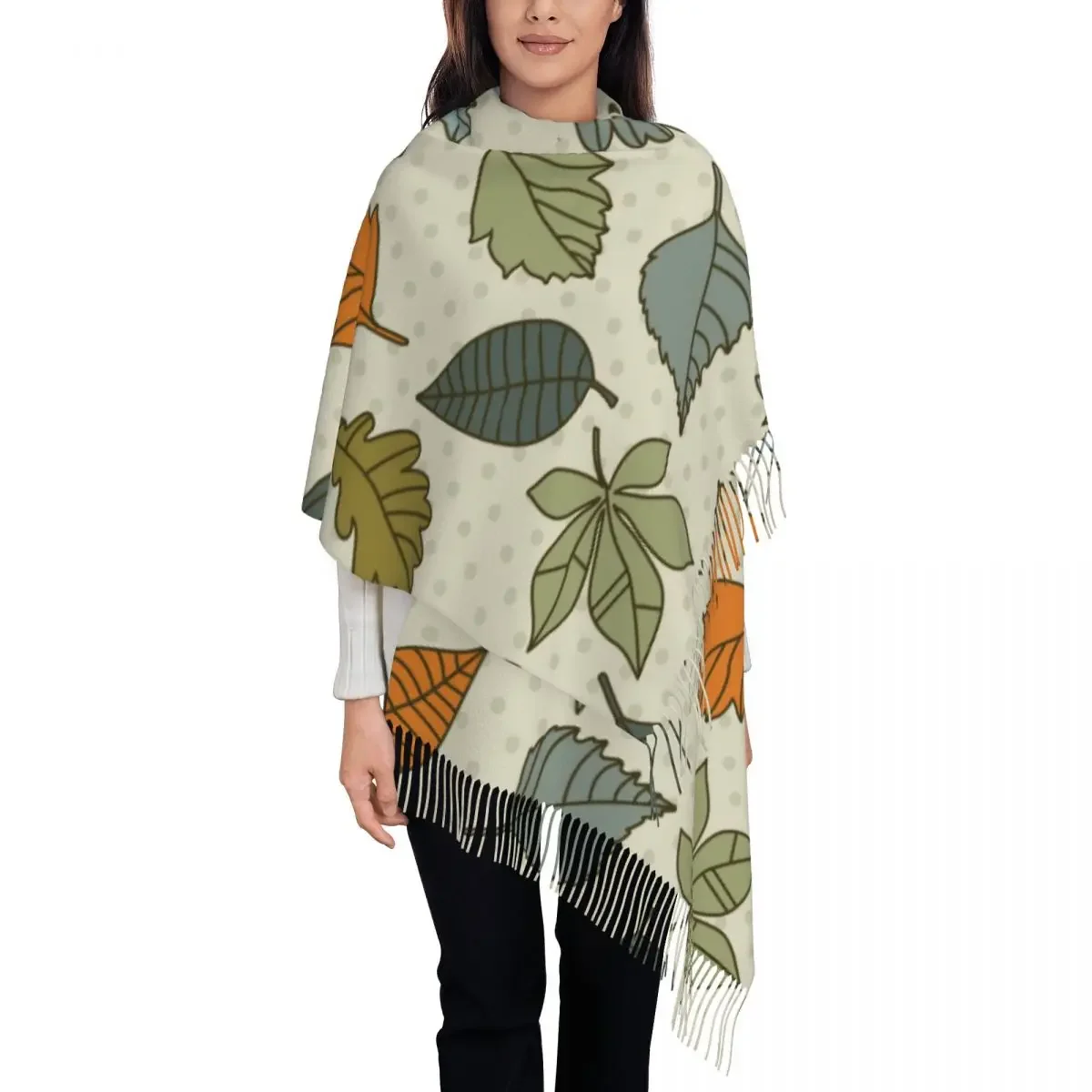 Seamless Pattern Leaf Autumn  Background Women's Pashmina Shawl Wraps Fringe Scarf Long Large 