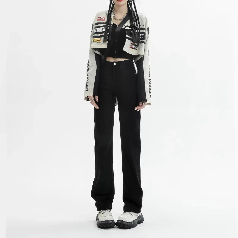 

High Waist Straight Leg Wide Leg Jeans Women's Spring Autumn New plus Size Slimming Skinny Jeans Denim Fabric Zipper Closure