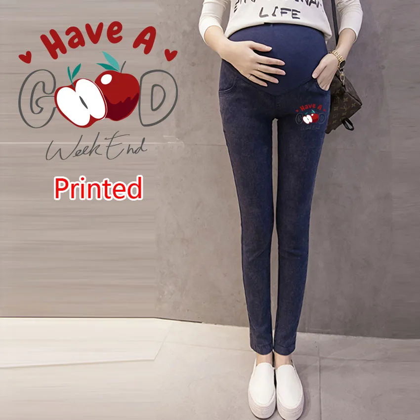 

Maternity Jeans Pregnant Women Pregnant Pants Have a Good Wakted Print Elastic Pregnancy Clothes Spring New Slim Maternity Pant