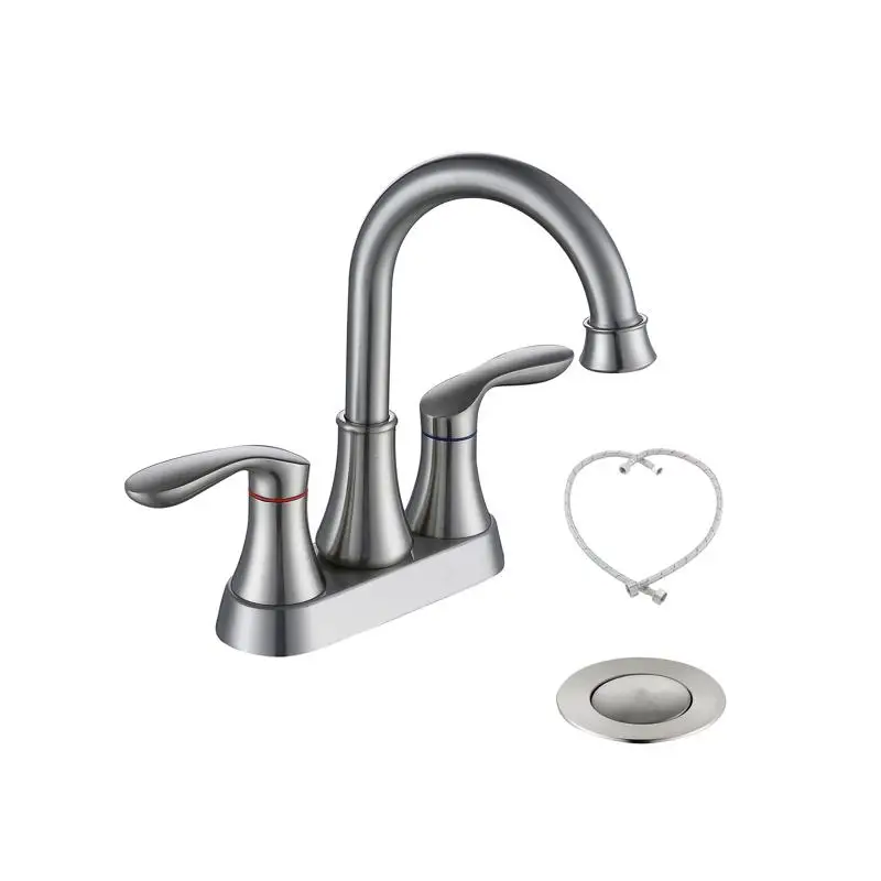 

4-Inch Brushed Nickel 2-Handle Bathroom Faucet with Pop-up Drain & Supply Hoses for Vanity Sink