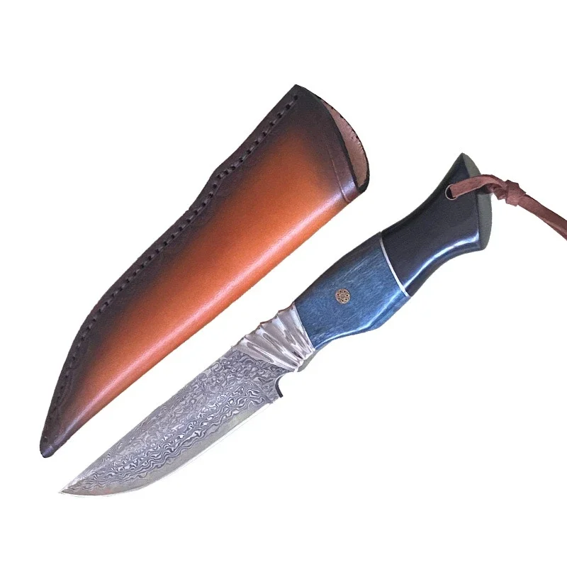 

Damascus Steel Hunting Knife Fixed Blade Outdoor Camping Survival Self Defense Knifes Tactical Hand Tools With Case Gift For Men