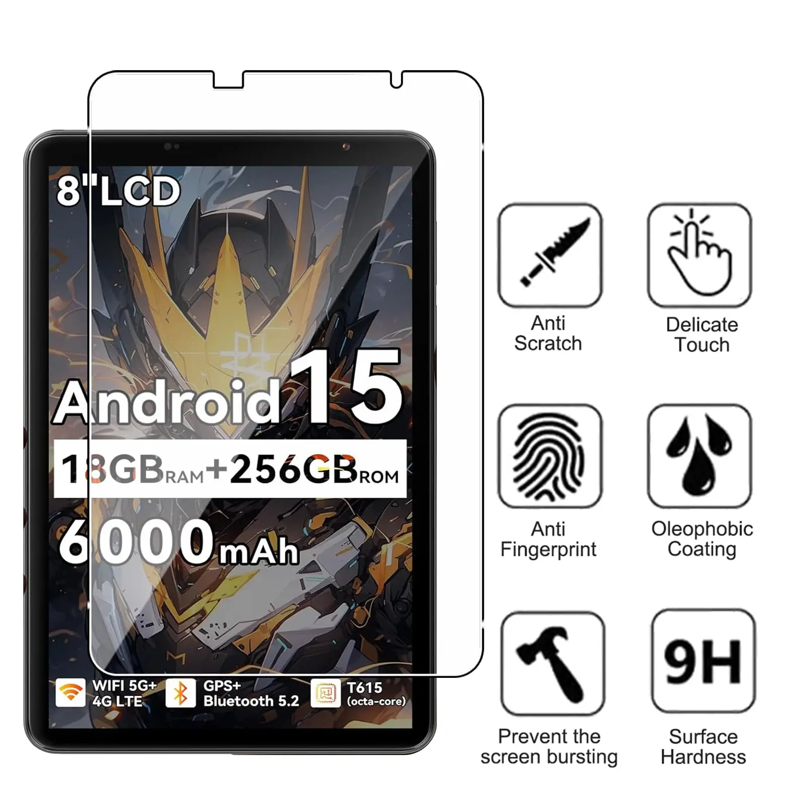 Tempered Glass Film for Blackview ZENO 1 2025 8 inch HD 9H Shatterproof Scratch-Resistant Anti-Fingerprint Screen Protector
