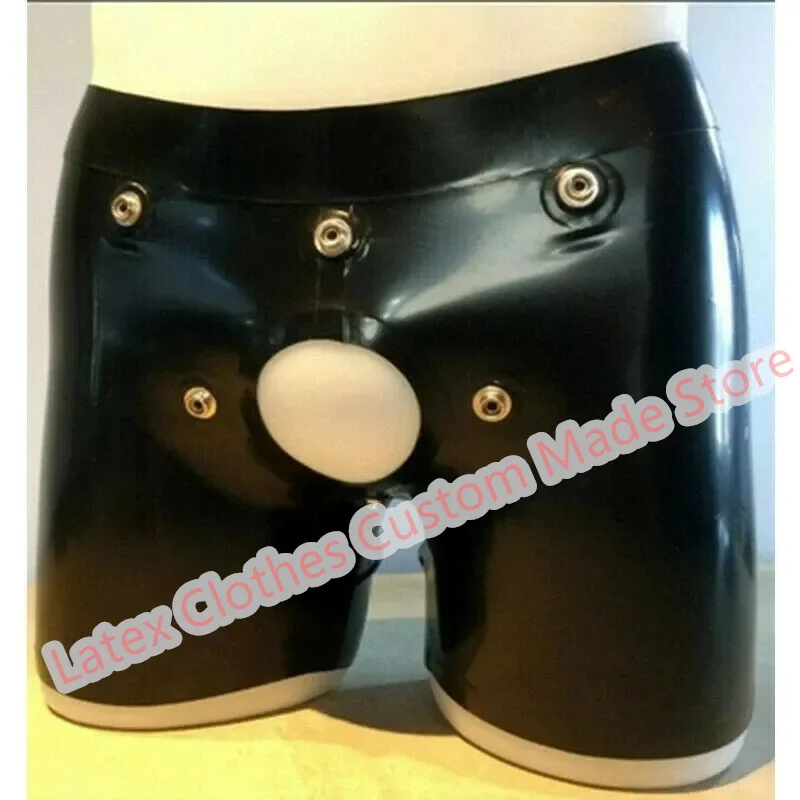 

Men Latex Shorts Panties with Front Hole Back Zip Sexy Short Pants Rubber Boxer