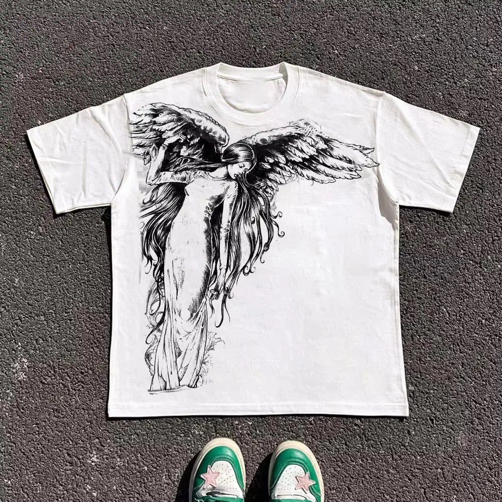 Gothic T-Shirt 2026 Streetwear Oversized Graphic Punk Retro Tops Men Short Sleeve