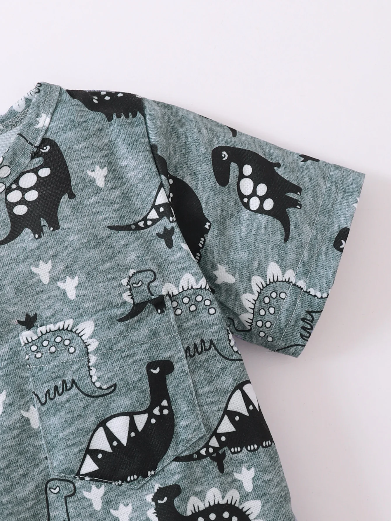 Casual Summer Outdoor Boy Baby Round Neck Cartoon Dinosaur Print Short-Sleeved T-Shirt Pure Black Shorts Daily Two-Piece Suit