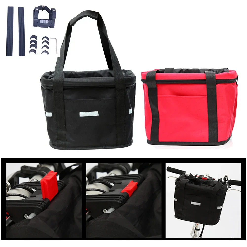 Bicycle Front Basket Bike Small Pet Dog Carry Pouch Detachable MTB Cycling Handlebar Tube Hanging Fold Baggage Bag 35*27*26cm