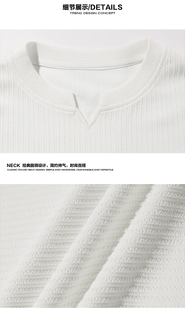Herren-T-Shirt mit V-Ausschnitt, langen Ärmeln, vertikalen Streifen, geripptem Stoff, lockerer Passform, bequem, lässig, Basic-Oberteil für Herren. – Detail 15
